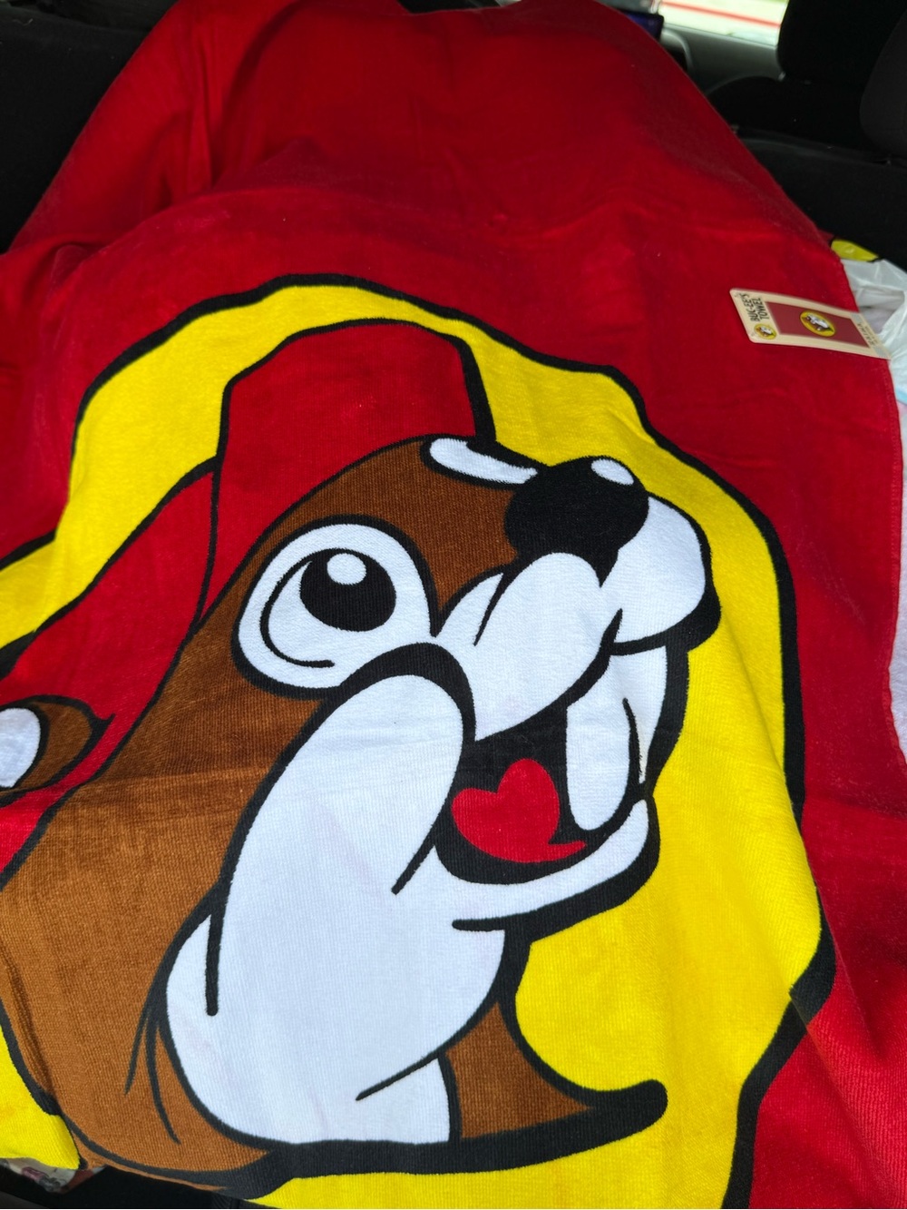 Red & Yellow Cartoon Beach Towel - Playful Character Design